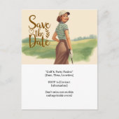 Golfvrouw slaat golfbal op de green briefkaart (Voorkant)