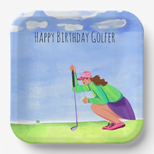 Golfvrouw speelt golf-Birthday-golfer Papieren Bordje (Voorkant)