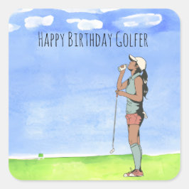 Golfvrouw speelt golf-Birthday-golfer Vierkante Sticker