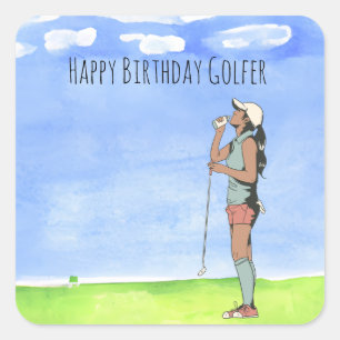 Golfvrouw speelt golf-Birthday-golfer Vierkante Sticker