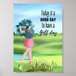 Golfvrouw speelt golf-waterverf poster