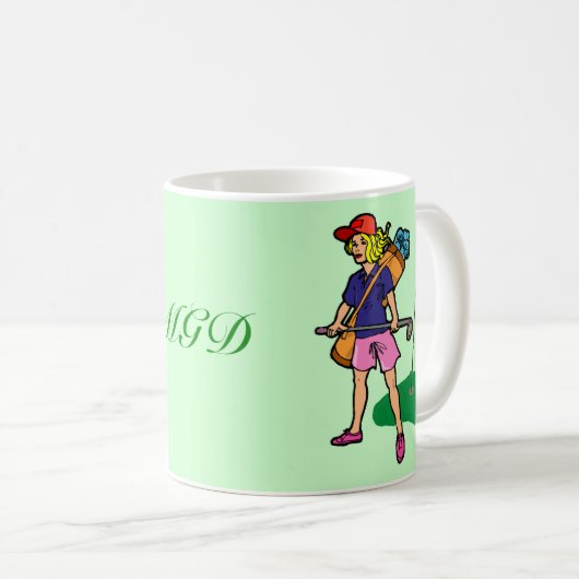 Golfvrouwgolfer met monogram mok (Voorkant rechts)