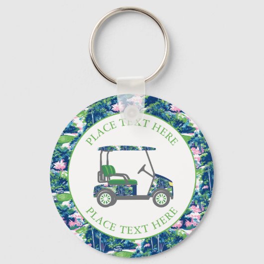 Golfwagentje met Preppy-golfprint Sleutelhanger (Voorkant)