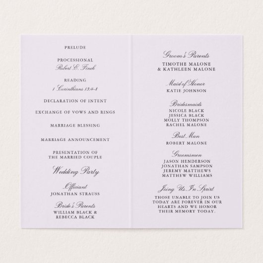 Golightly Floral Mini huwelijksprogramma Kaart (Binnenkant ongevouwen)