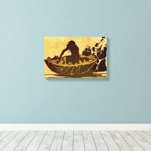 GOLLUM™ in a Raft Canvas Afdruk (Insitu (Houten vloer))