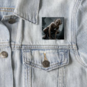 GOLLUM™ op een steen Vierkante Button 5,1 Cm (In situ)