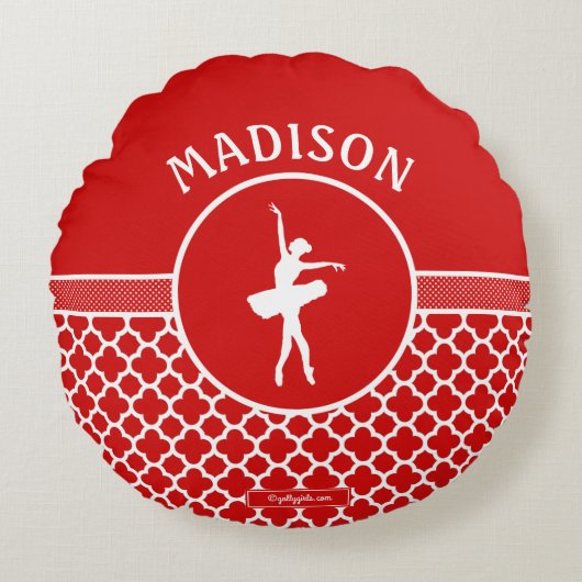 Golly Girls Red Quatrefoil en Polka-Stippen danser Rond Kussen (Voorkant)