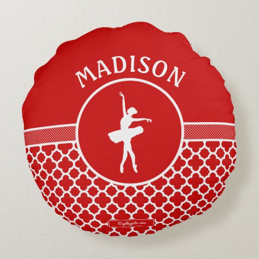 Golly Girls Red Quatrefoil en Polka-Stippen danser Rond Kussen (Achterkant)