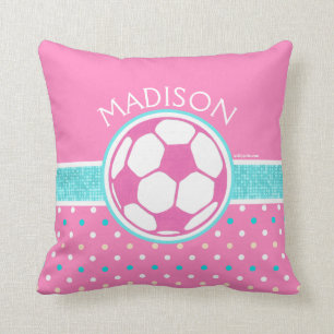 Golly Girls: Roze en Blauwgroen Voetbal, monogramm Kussen