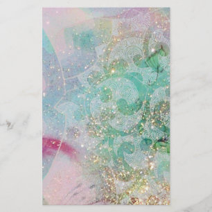 GOLVEN/ ABSTRACTE BLOEMDRAAIINGEN Goud Blauwgroen  Briefpapier