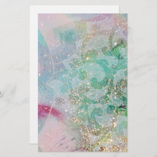 GOLVEN/ ABSTRACTE BLOEMDRAAIINGEN Goud Blauwgroen  Briefpapier (Voorkant / Achterkant)