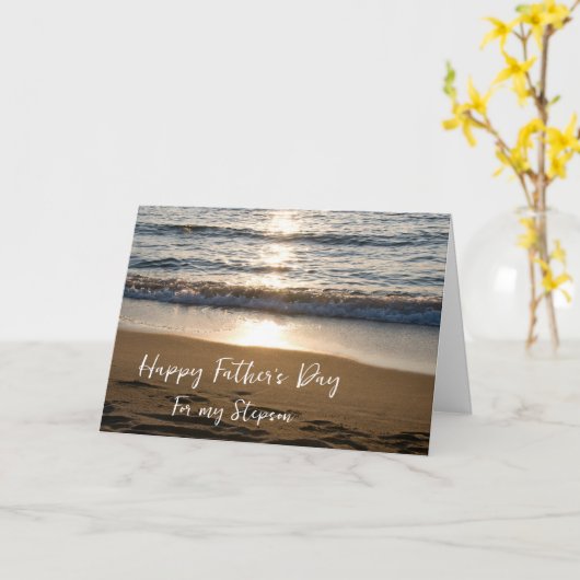 Golven bij Sunset Stepson Happy Vaderdag Kaart (Gele Bloem)