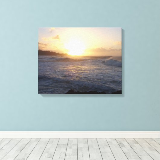 Golven bij zonsondergang canvas afdruk (Insitu (Houten vloer))