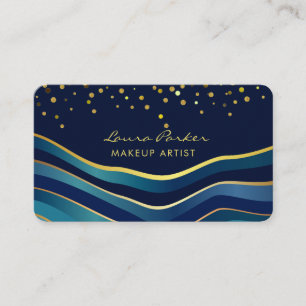 Golven Blauw Goud Minimaal Strepen Make-up Artiest Visitekaartje
