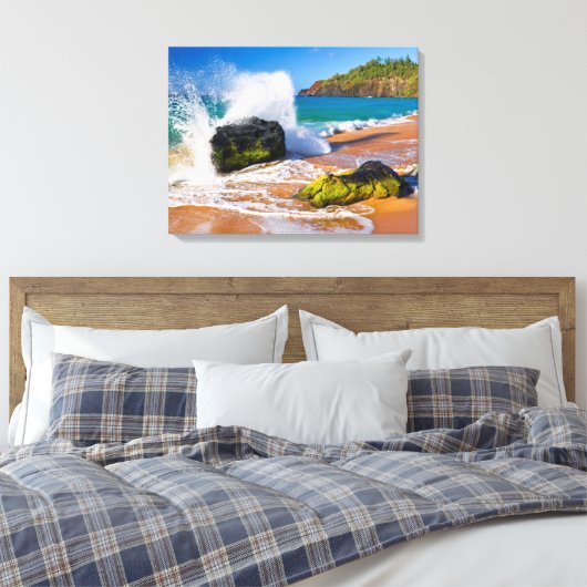 Golven botsten op het strand, Hawaii Canvas Afdruk (Insitu (Slaapkamer))