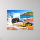 Golven botsten op het strand, Hawaii Canvas Afdruk (Voorkant)