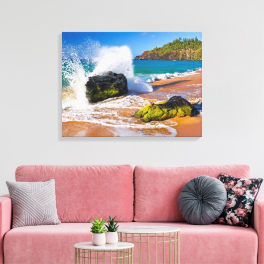Golven botsten op het strand, Hawaii Canvas Afdruk (Insitu (Woonkamer))