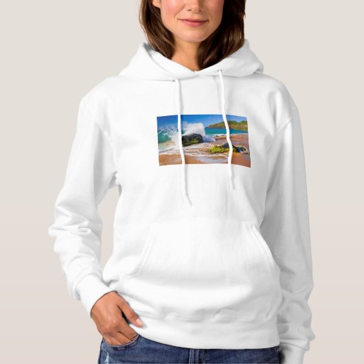 Golven botsten op het strand, Hawaii Hoodie (Voorkant)