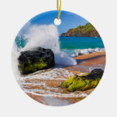 Golven botsten op het strand, Hawaii Keramisch Ornament (Voorkant)