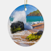 Golven botsten op het strand, Hawaii Keramisch Ornament (Links)