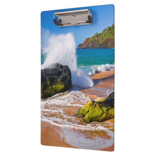 Golven botsten op het strand, Hawaii Klembord (Links)