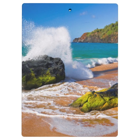 Golven botsten op het strand, Hawaii Klembord (Achterkant)