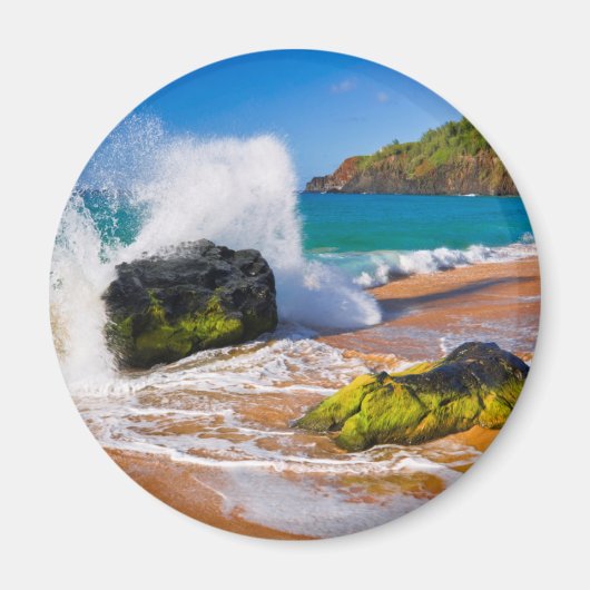 Golven botsten op het strand, Hawaii Magneet (Voorkant)