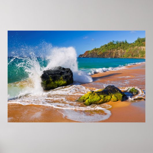 Golven botsten op het strand, Hawaii Poster (Voorkant)