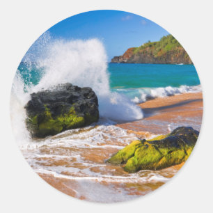 Golven botsten op het strand, Hawaii Ronde Sticker