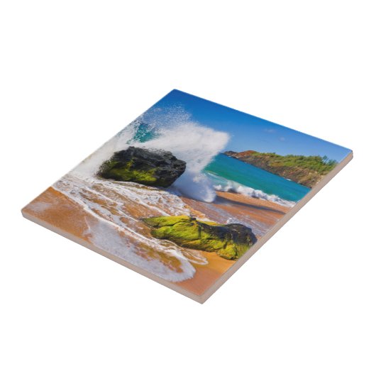 Golven botsten op het strand, Hawaii Tegeltje (Zijkant)