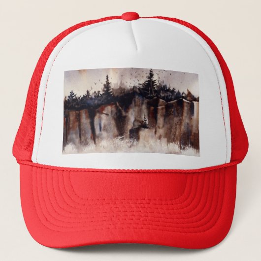 Golven breken op de kust met pines Trucker Hat Trucker Pet (Voorkant)