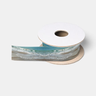Golven die op het strand spoelen Turquoise blauwe  Satijnen Lint