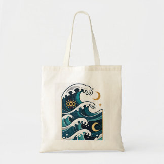 Golven en maan met oog tote bag