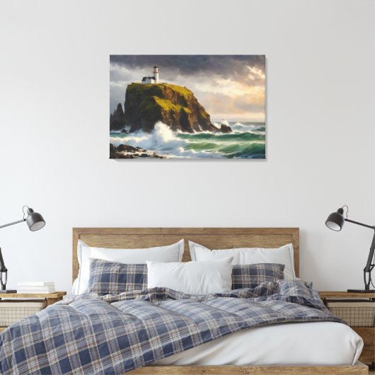 Golven en wind in het zee en de sombere sfeer canvas afdruk (Insitu (Slaapkamer))