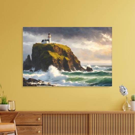 Golven en wind in het zee en de sombere sfeer canvas afdruk (Insitu (Woonkamer))