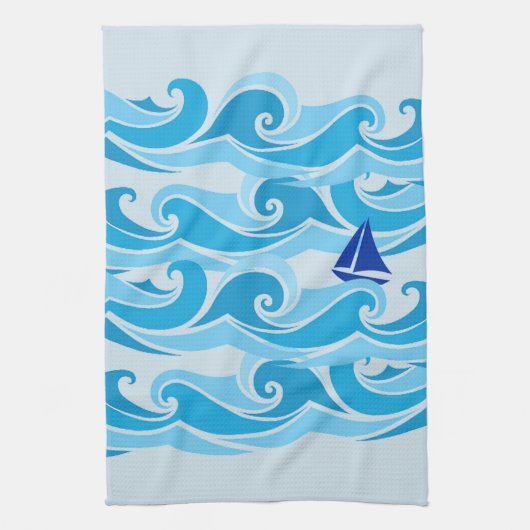 Golven en zeilboot in de oceaan theedoek (Verticaal)