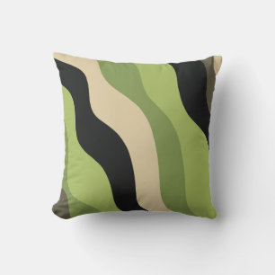 golven, groen, zwart en beige kleurrijke curven kussen