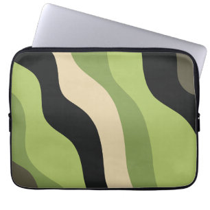 Golven, groen, zwart en beige rondingen kleurrijk laptop sleeve