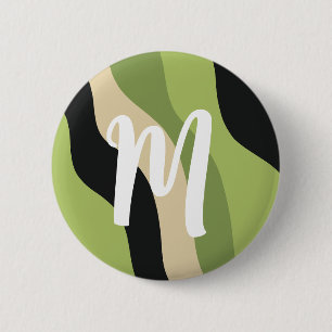 Golven, groen, zwart en beige rondingen kleurrijk ronde button 5,7 cm