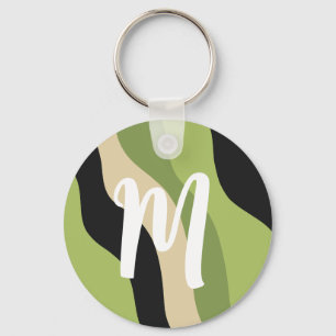 Golven, groen, zwart en beige rondingen kleurrijk sleutelhanger