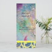 Golven, helder geel blauw roze goud glinsteringen kaart (Staand voorkant)