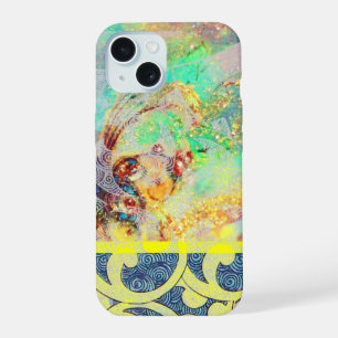 GOLVEN / Helder gele blauwe kronkels in gouden gli iPhone 15 Case