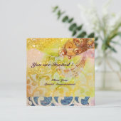 Golven, helder rood bruin geel blauw roze glitters kaart (Staand voorkant)