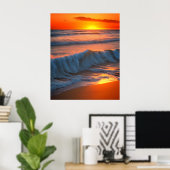 Golven In De Oceaan met zonsondergang Poster (Thuiskantoor)