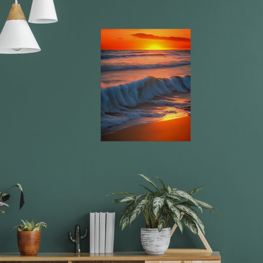 Golven In De Oceaan met zonsondergang Poster (Woonkamer 1)