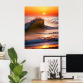 Golven In De Oceaan met zonsondergang Poster (Thuiskantoor)
