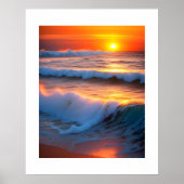 Golven In De Oceaan met zonsondergang Poster (Voorkant)