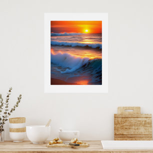 Golven In De Oceaan met zonsondergang Poster