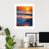 Golven In De Oceaan met zonsondergang Poster (Thuiskantoor)