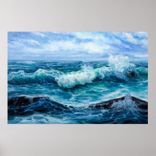 Golven in de oceaan. Modern Impressionisme, modern Poster